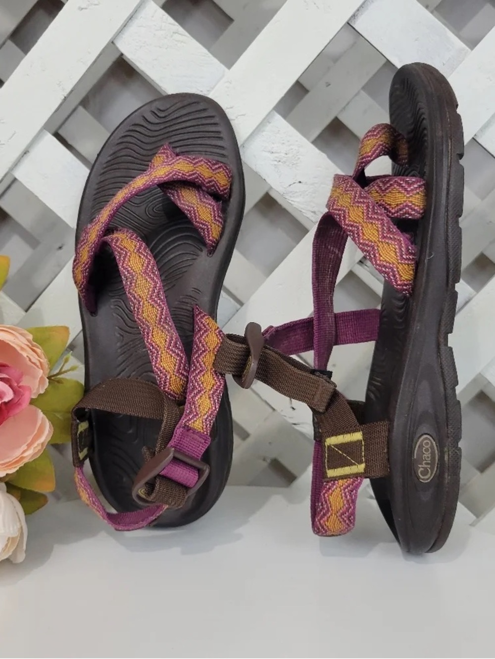 Chaco Women's Pink and Brown Strappy Outdoor Sandals
